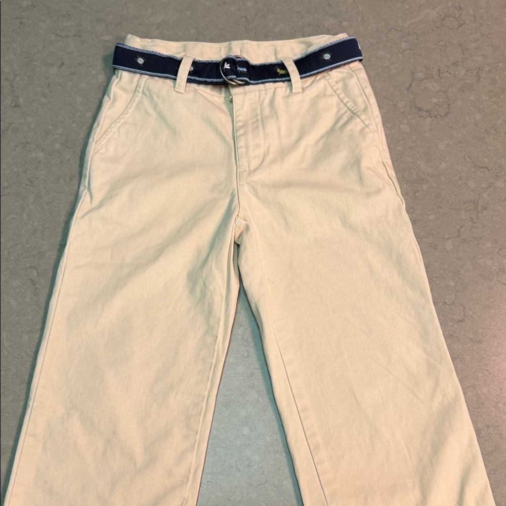 Janie and Jack Cream Casual Chino Pants with Navy Belt with cute bugs size 3